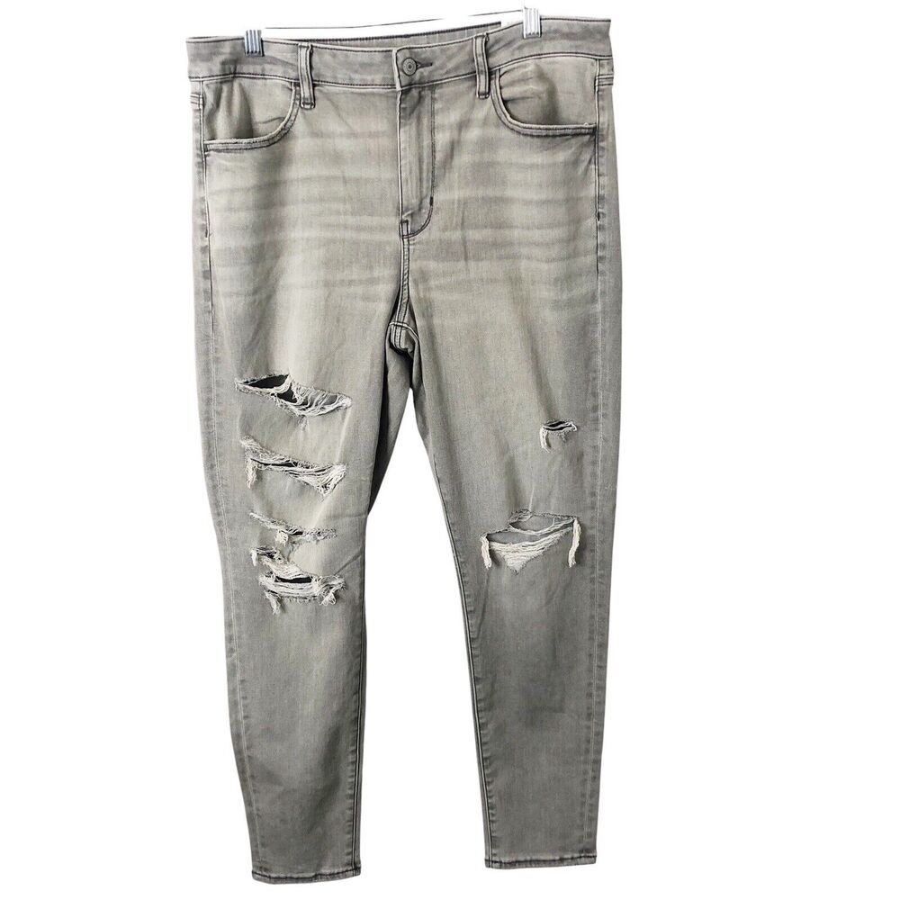 American Eagle NWT Next Level Stretch Distressed Hi-Rise Jegging Charcoal 12S